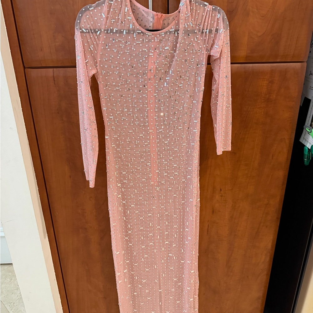 Artofcb Pink Sequin Mesh Maxi Dress - Women's Long Sleeve - Picture 3 of 4